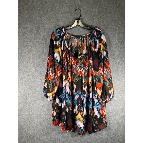 Notations Tops - Notations Top Women 3X V Neck Artsy Art To WEar Black Balloon Sleeve Boho Mature